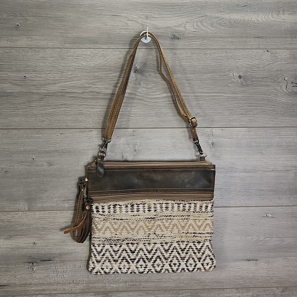 Myra B. Tapestry Leather Crossbody Shoulder Bag